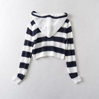 Pullover Hooded Striped Jacquard Knitted Top