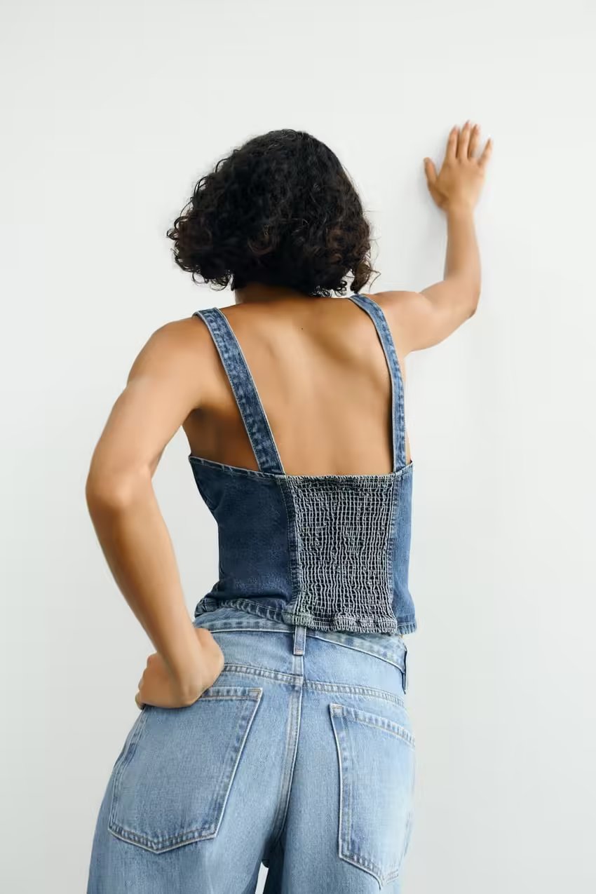 V neck Brace Single Breasted Short Denim Top