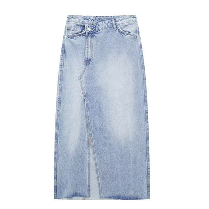 Women  Vintage Side Slit Denim Skirt - ALL HERZ FASHIONS