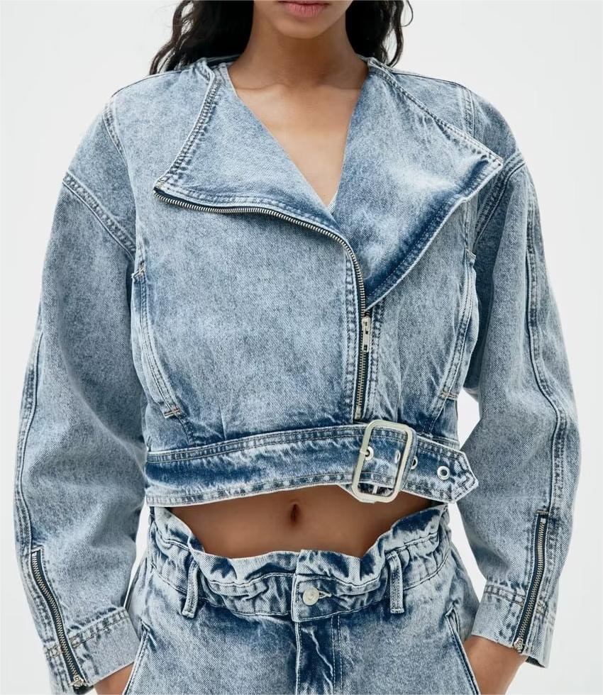 Collared zipped Denim Wind Breaker Coat