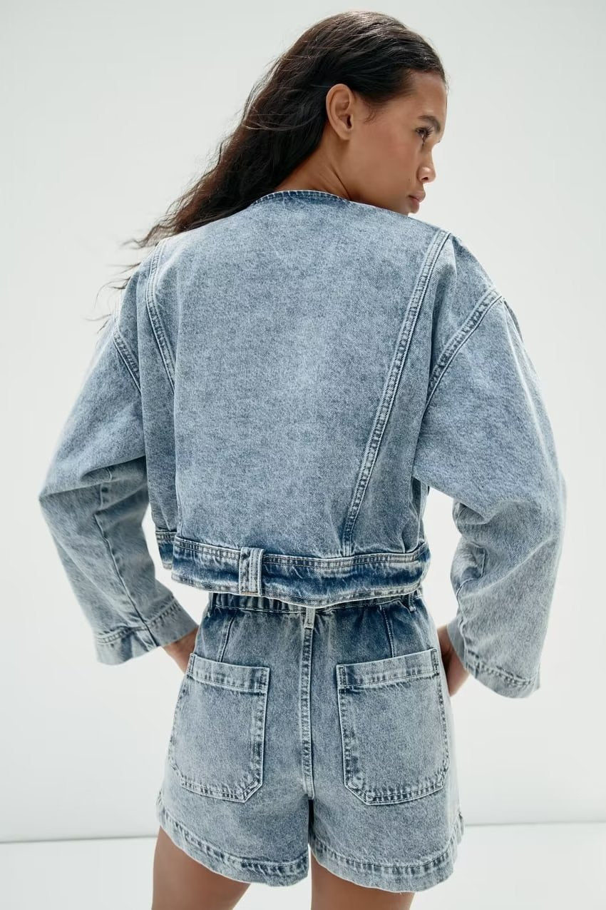 Collared zipped Denim Wind Breaker Coat