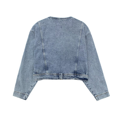 Collared zipped Denim Wind Breaker Coat