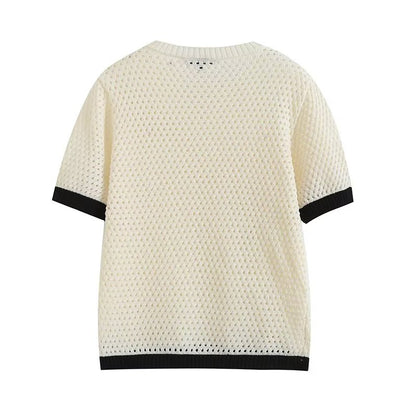 Trimming Short Sleeved Cutout Sweater