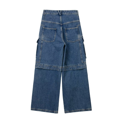 Straight Wide Leg Cargo Jeans Pants