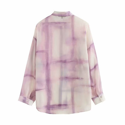 Polo Collar Tie Dye Printed Office Blouse