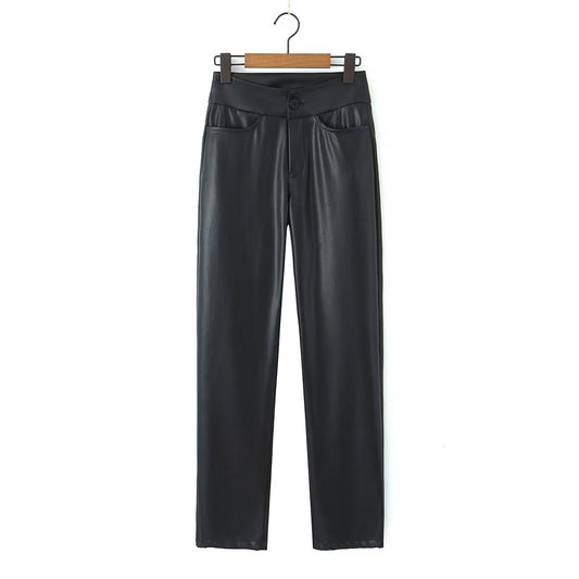 Straight Slim Fit Leather Pants