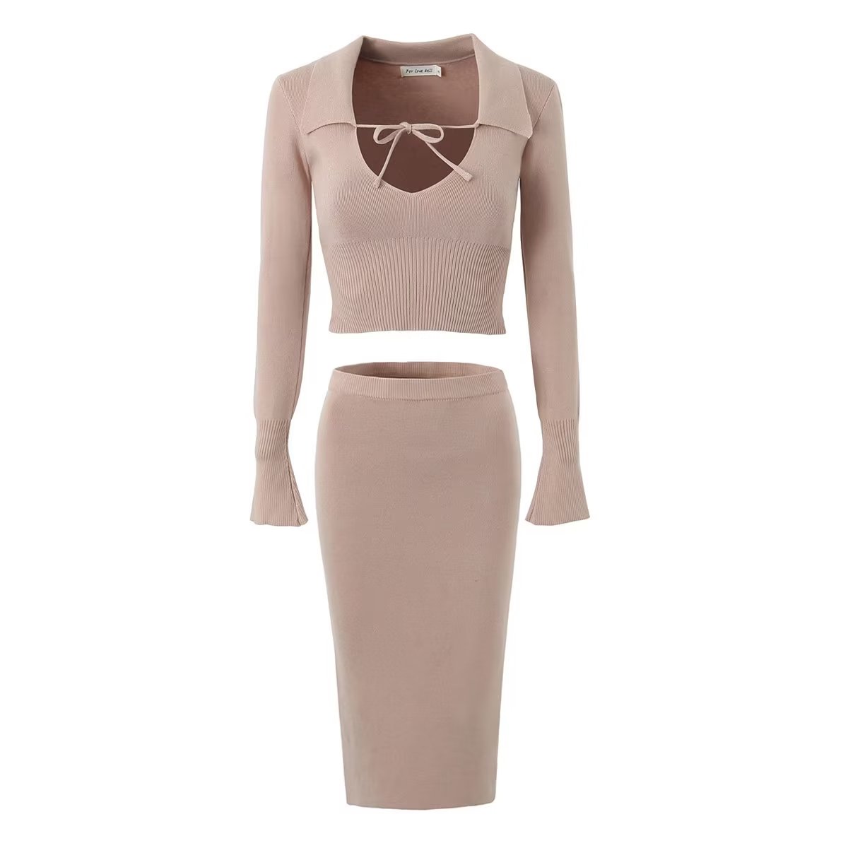 Knitted Long Sleeve Top & High Waist Skirt Set