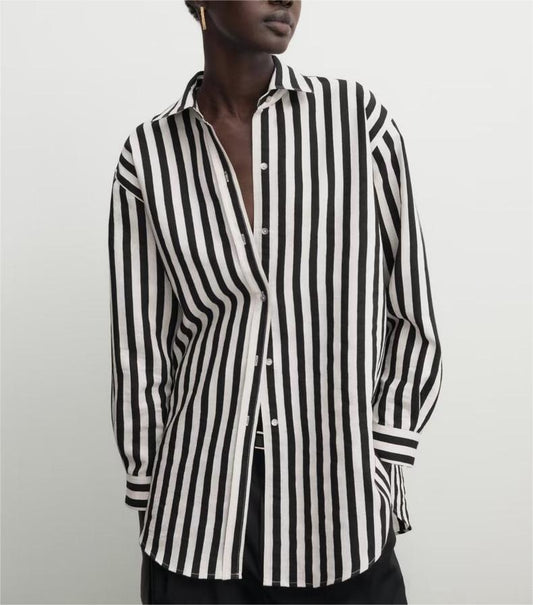 Loose Stripe Printed Long Sleeve Shirt