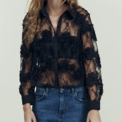 Casual Long Sleeve Lace Top