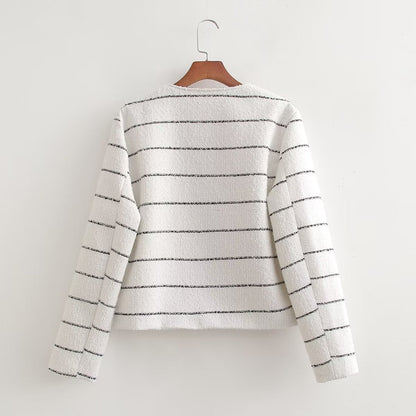 Stripe Crew Neck Short Coat