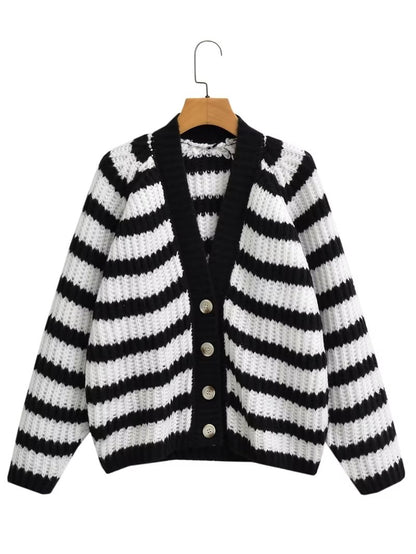 Retro Striped Sweater Cardigan