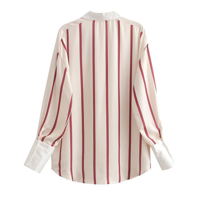 Loose Lapels Striped Long Sleeve Top