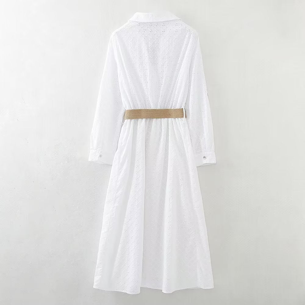 Elegant Belt Shirt Dress