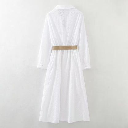 Elegant Belt Shirt Dress