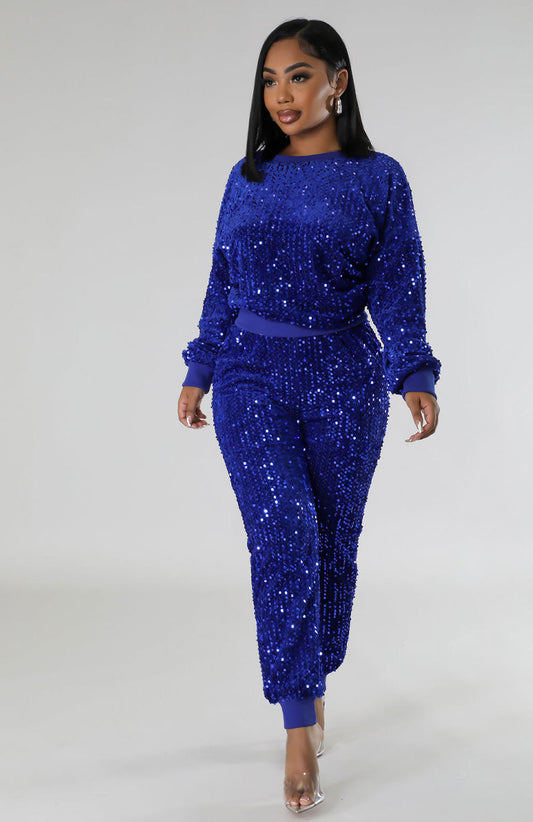 Two Piece Casual Sequins Pants & Top Set