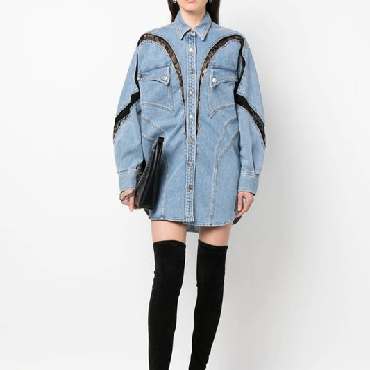 Three Dimensional Split Denim Jacket Coat