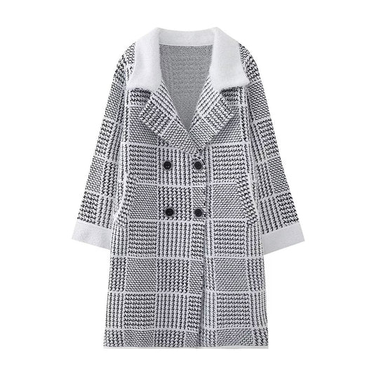 Plaid Thick Mid Length Sweater Coat