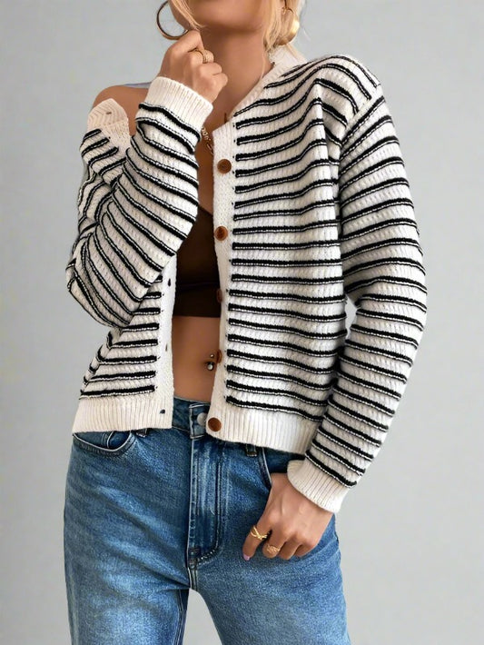 New Striped Black & White Sweater Cardigan