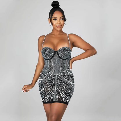 Tight Rhinestone Night Club Slip Dress