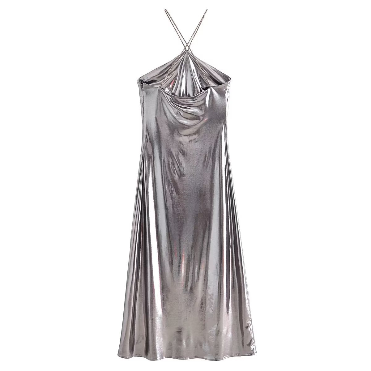 Metallic Cold Shoulder Collar Dress