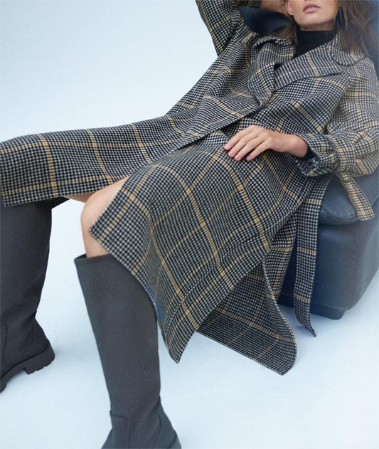 Collared Plaid Overcoat