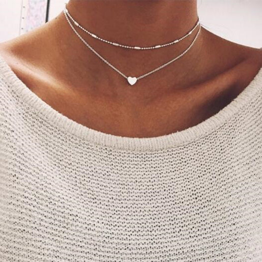 Simple Peach Heart Multi-layer Necklace