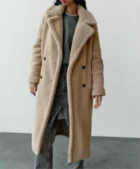 Faux Fur Wool Teddy Long Coat