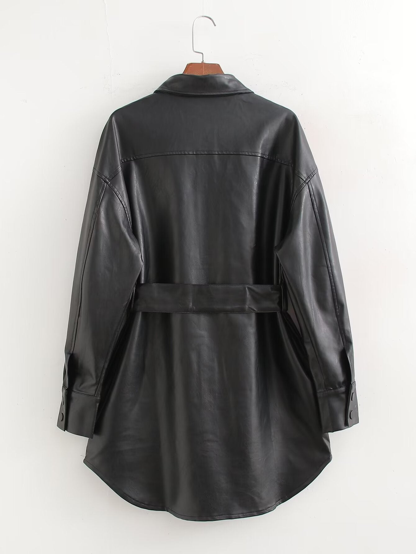 Slim Fit Slimming Mid Length Leather Coat Coat