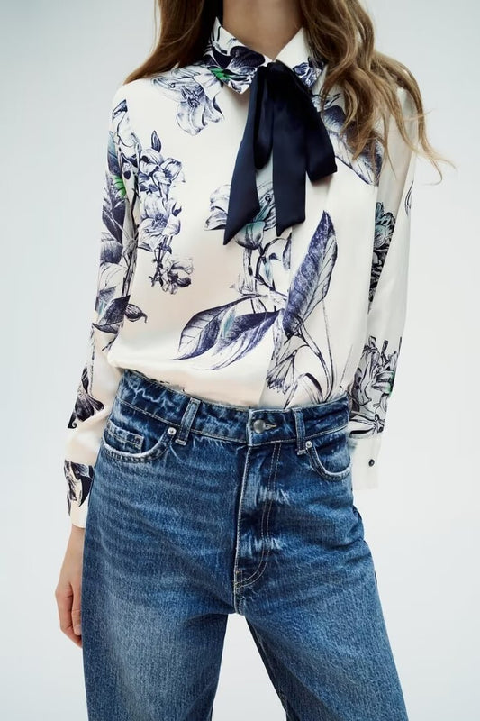 Bowknot Floral Blouse