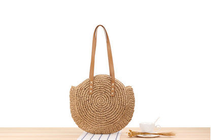 Simple Round One Shoulder Straw Woven Bag