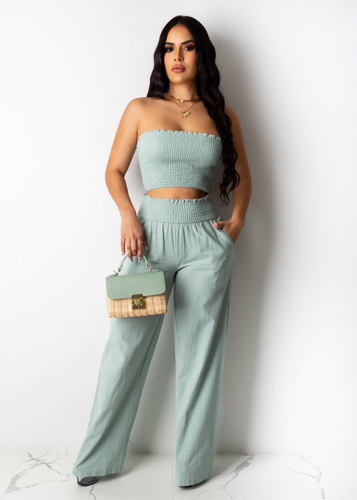Tube Top Two Piece Pant Set