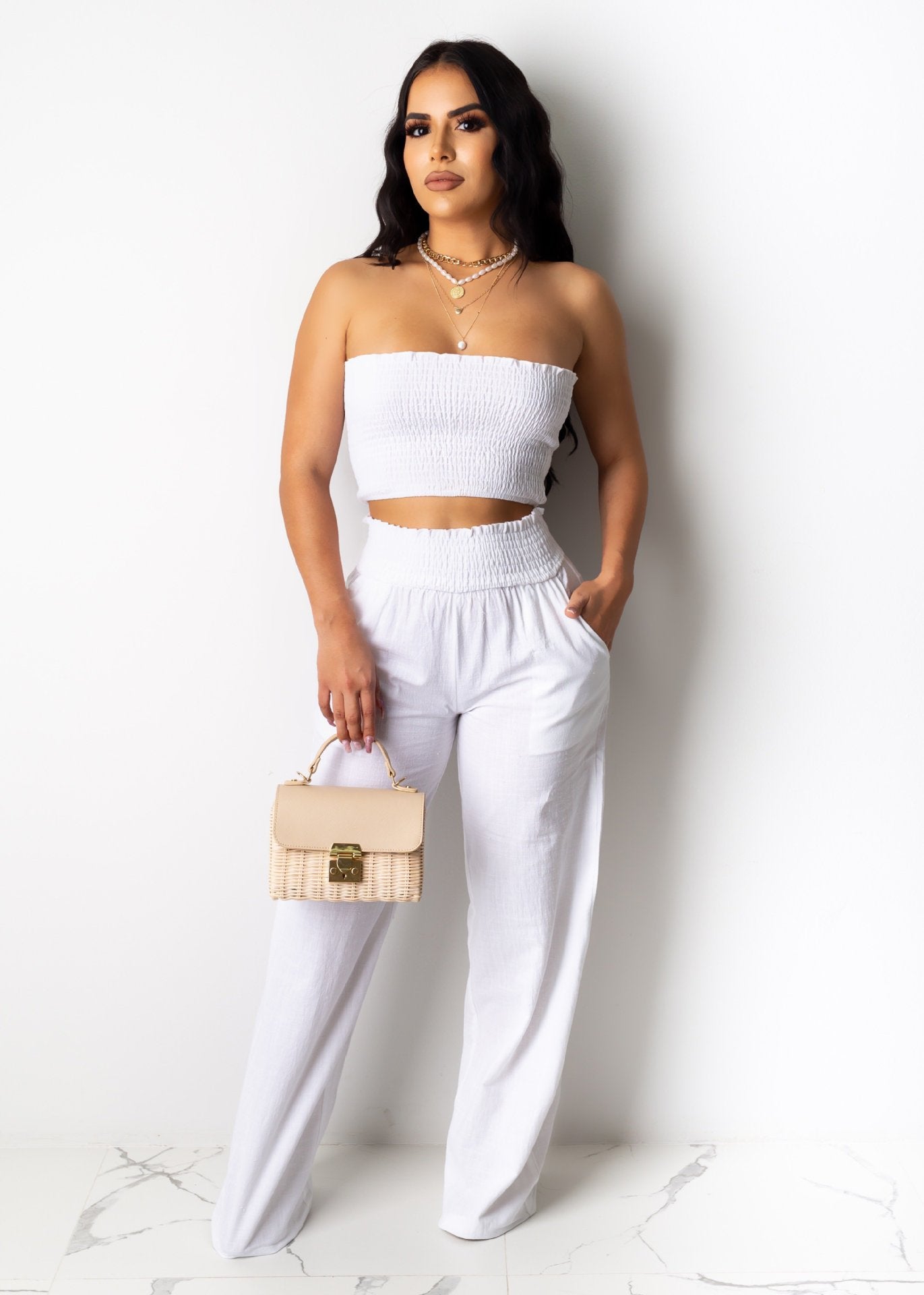 Tube Top Two Piece Pant Set