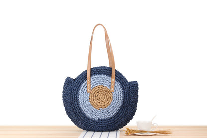 Simple Round One Shoulder Straw Woven Bag