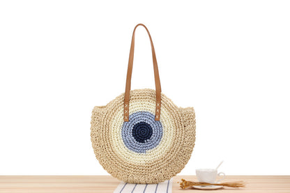 Simple Round One Shoulder Straw Woven Bag