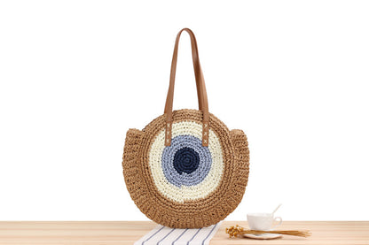 Simple Round One Shoulder Straw Woven Bag