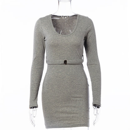 Deep V Neck Long Sleeve Dress