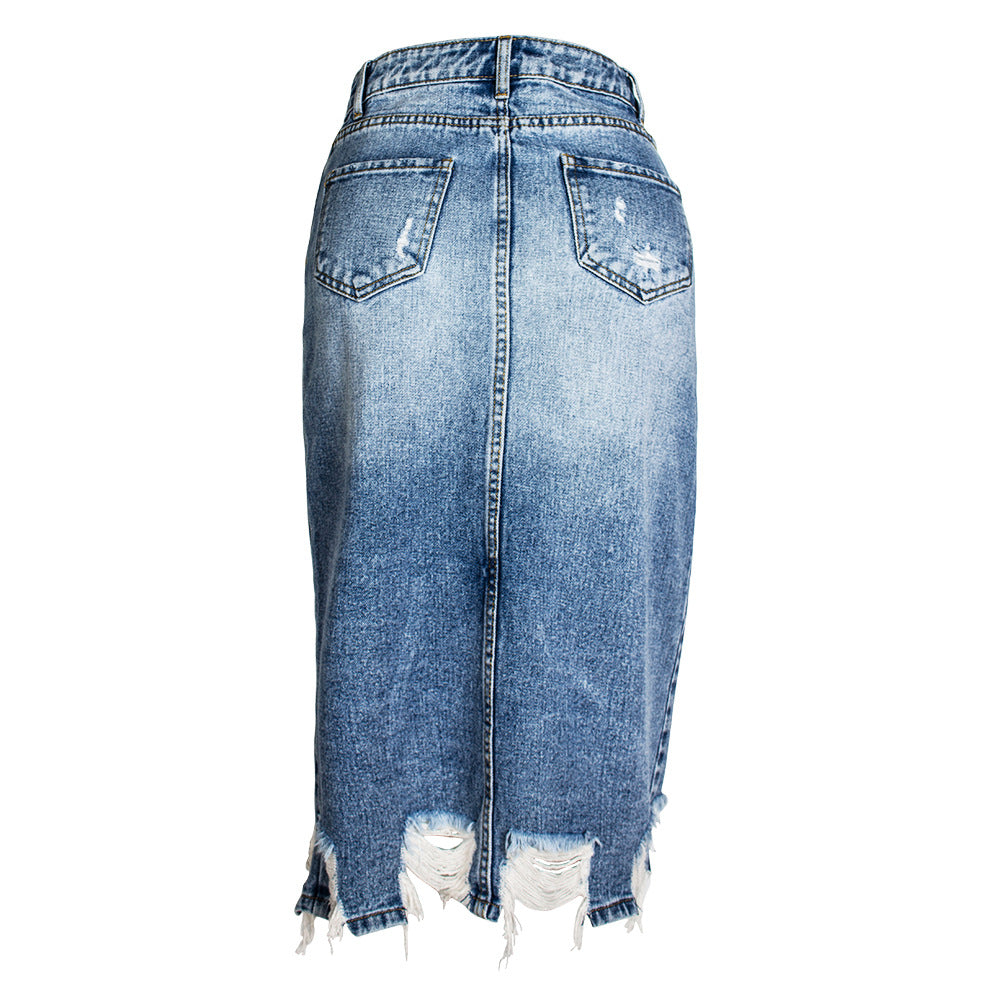 Asymmetric Ripped Denim Skirt - ALL HERZ FASHIONS