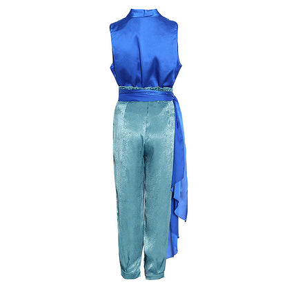 Satin V neck Top & High Waist Baggy Pants Sets