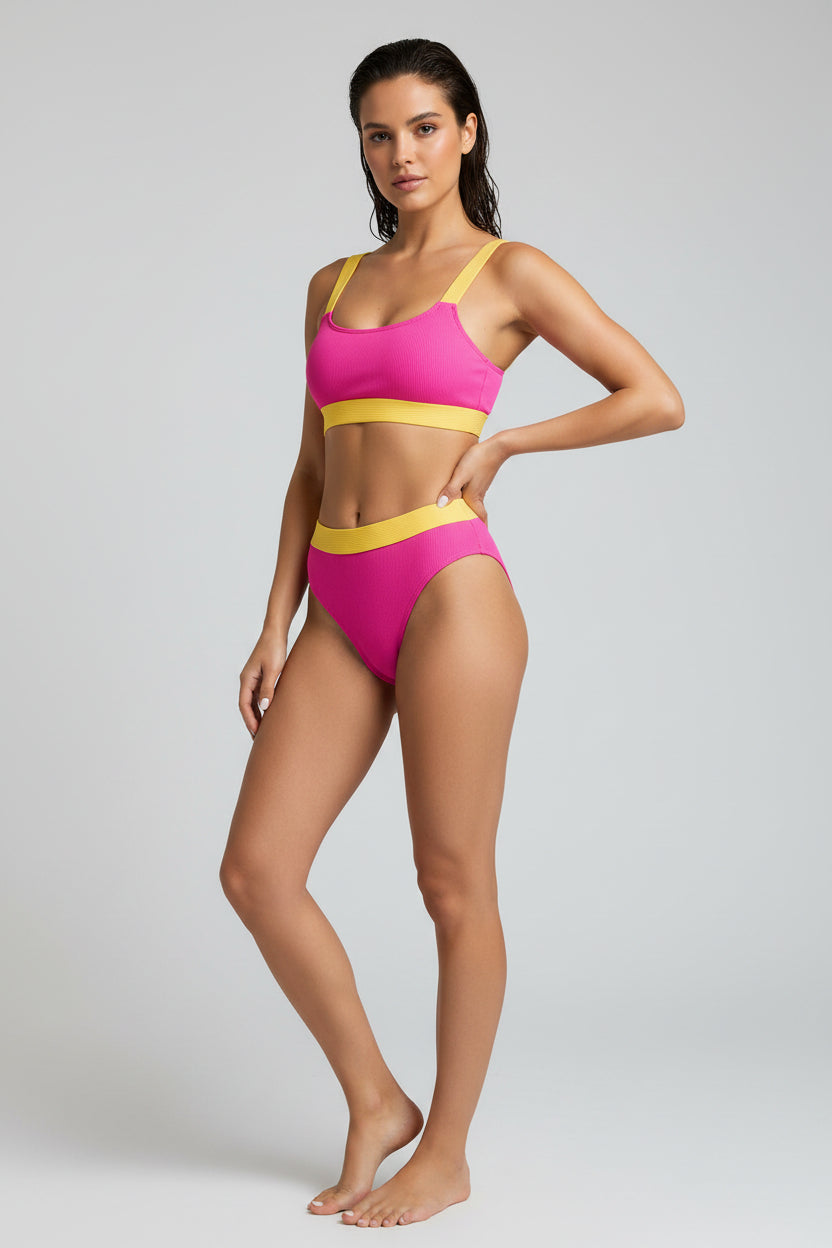 Color Block Scoop Neck Bikini Set