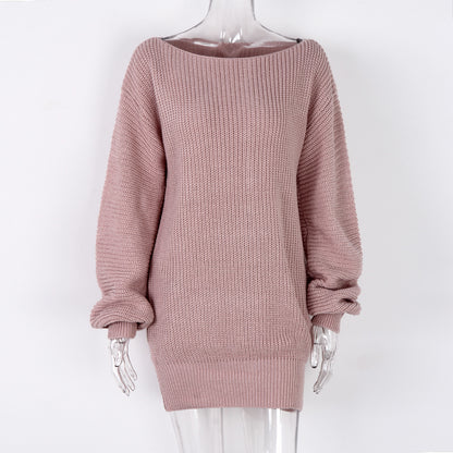 Off Shoulder Casual Loose Knitted Sweater Dress