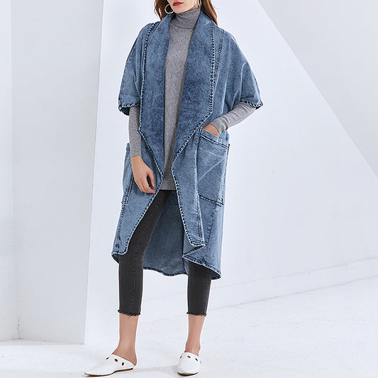 Batwing Sleeve Denim Trench Coat