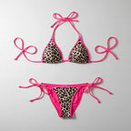Leopard Print Halter Neck Tie Side Bikini Set
