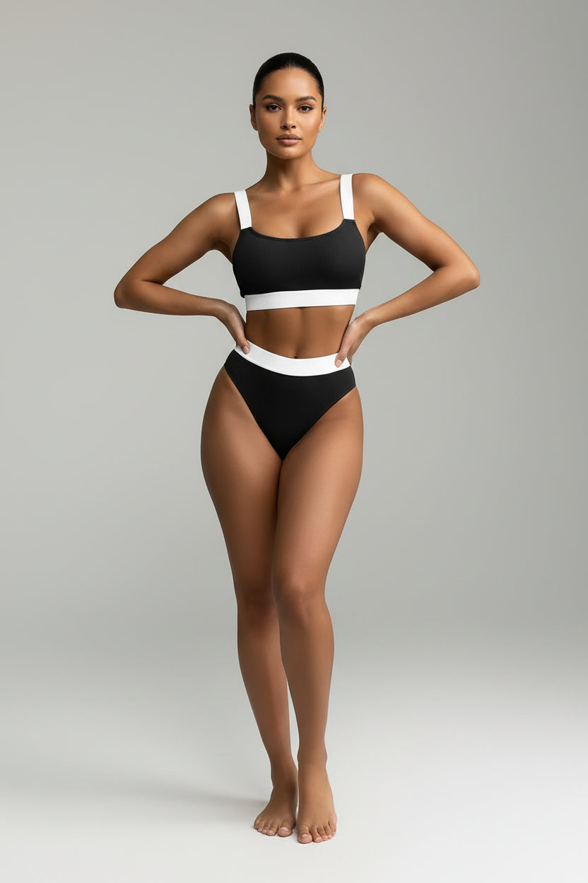 Color Block Scoop Neck Bikini Set