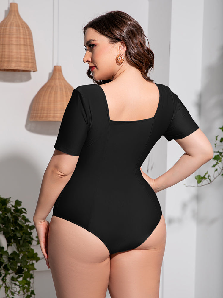 Curve Scoop Neck Short Sleeve One-Piece Swimsuit
