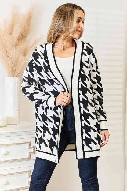 Woven Houndstooth Longline Cardigan