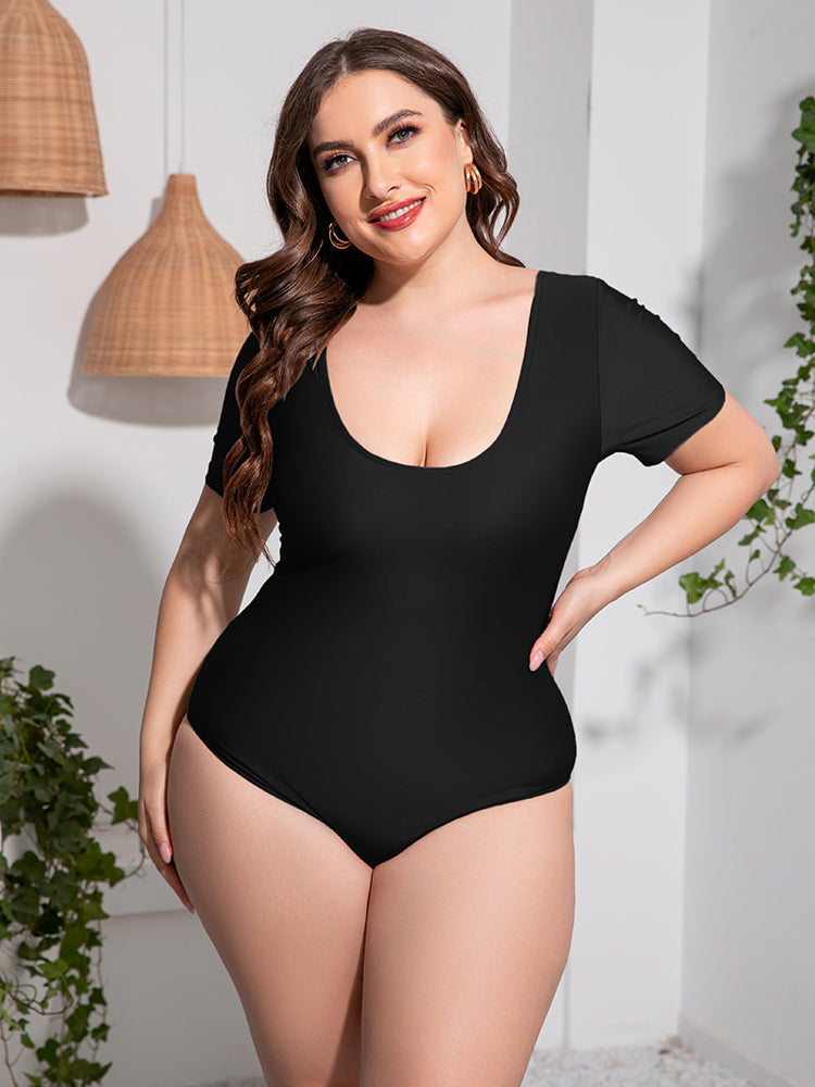 Curve Scoop Neck Short Sleeve One-Piece Swimsuit