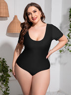 Curve Scoop Neck Short Sleeve One-Piece Swimsuit