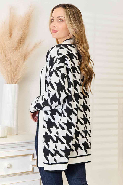 Woven Houndstooth Longline Cardigan