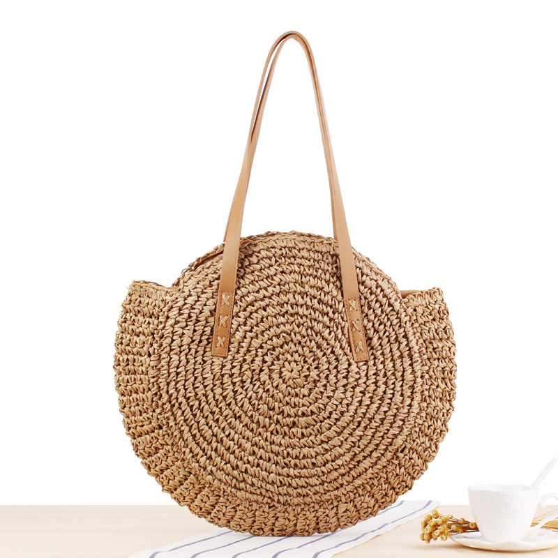 Simple Round One Shoulder Straw Woven Bag