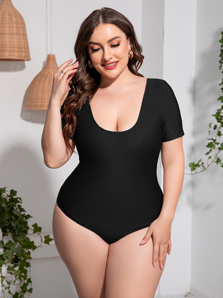 Curve Scoop Neck Short Sleeve One-Piece Swimsuit